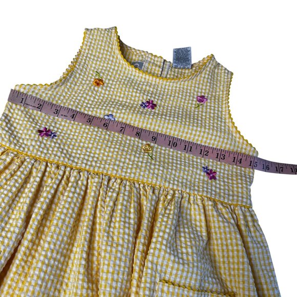 Vintage Youngland Yellow Dress Girls 10 Gingham Floral Embroidered Cottagecore - Picture 6 of 8